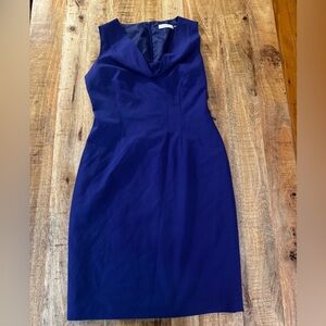 Calvin Klein size 10 Royal ink Blue Midi sheath tank sleeveless Dress cowl neck